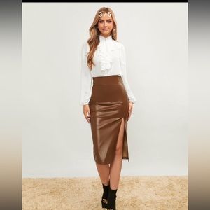 Shein Unity High Waist Slit Hem PU Leather Skirt sz 4